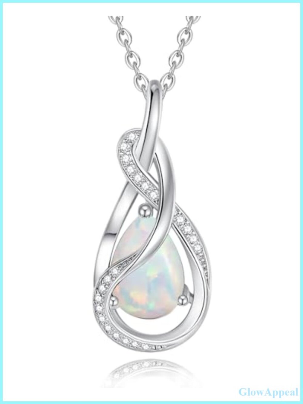 Sterling Silver White Gold Plated Opal Birthstone Pendant Necklace Women